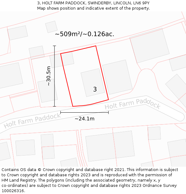 3, HOLT FARM PADDOCK, SWINDERBY, LINCOLN, LN6 9PY: Plot and title map