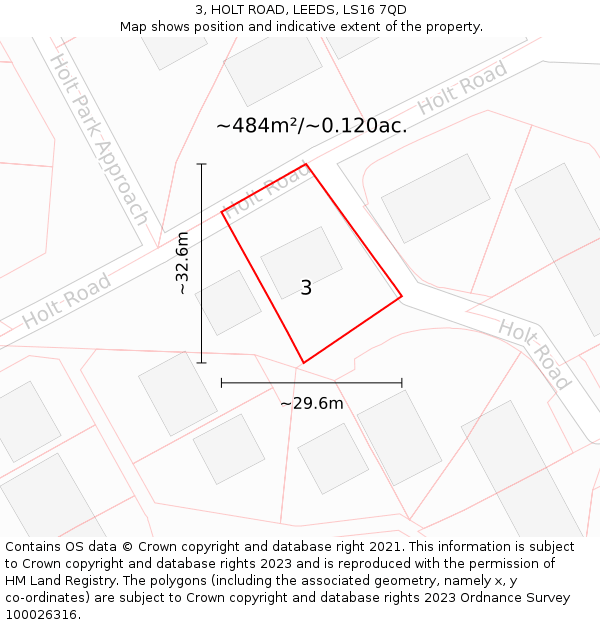 3, HOLT ROAD, LEEDS, LS16 7QD: Plot and title map