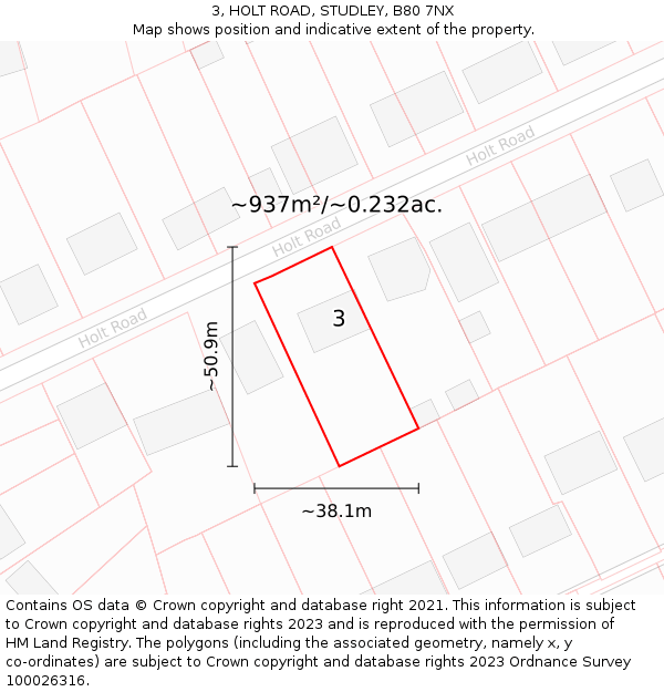 3, HOLT ROAD, STUDLEY, B80 7NX: Plot and title map