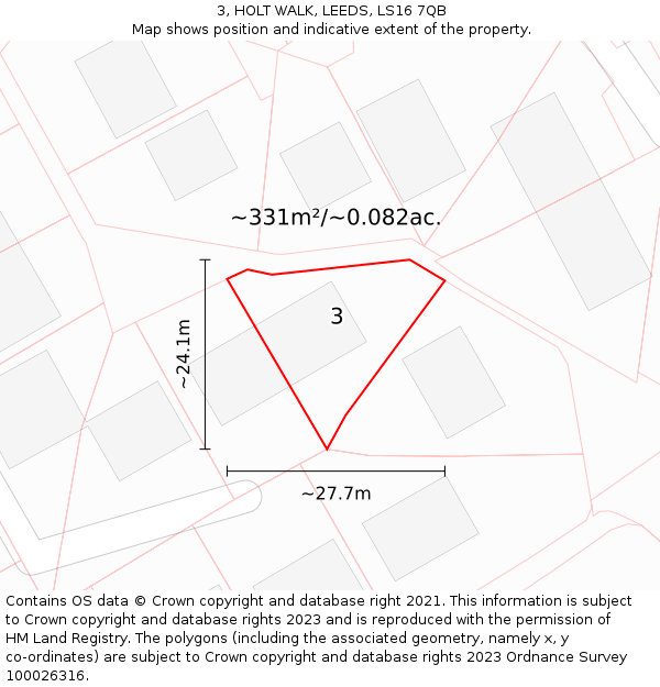 3, HOLT WALK, LEEDS, LS16 7QB: Plot and title map
