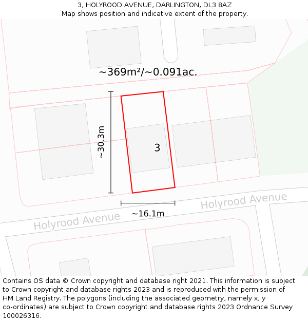 3, HOLYROOD AVENUE, DARLINGTON, DL3 8AZ: Plot and title map