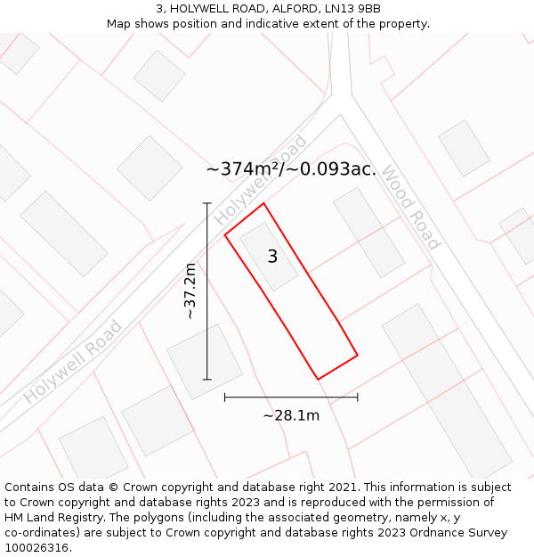 3, HOLYWELL ROAD, ALFORD, LN13 9BB: Plot and title map