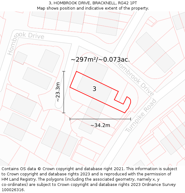 3, HOMBROOK DRIVE, BRACKNELL, RG42 1PT: Plot and title map