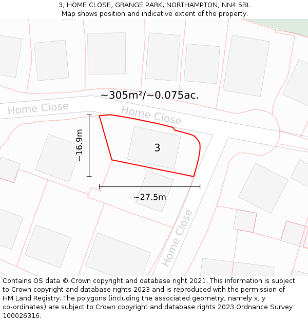 3, HOME CLOSE, GRANGE PARK, NORTHAMPTON, NN4 5BL: Plot and title map