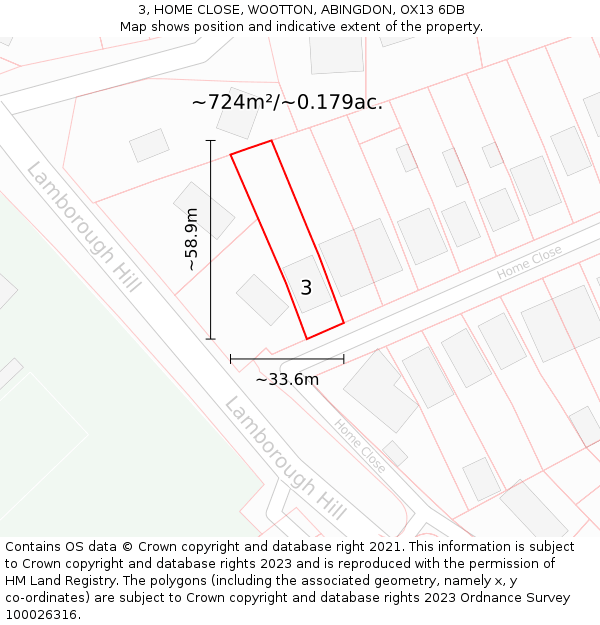 3, HOME CLOSE, WOOTTON, ABINGDON, OX13 6DB: Plot and title map