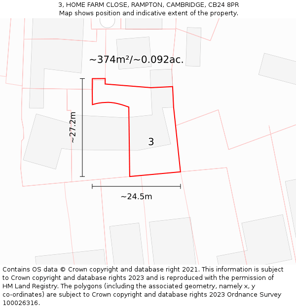 3, HOME FARM CLOSE, RAMPTON, CAMBRIDGE, CB24 8PR: Plot and title map