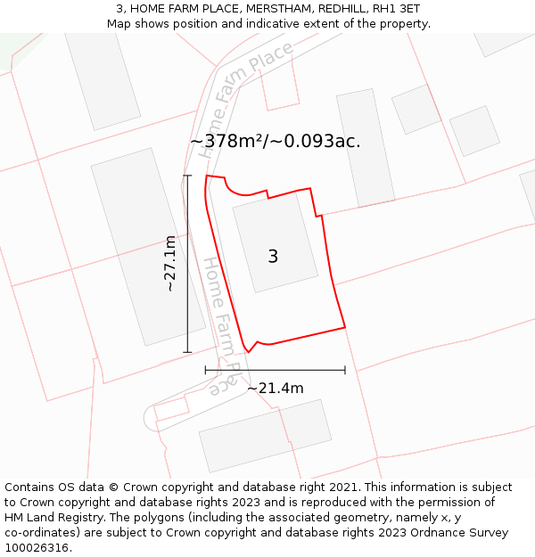 3, HOME FARM PLACE, MERSTHAM, REDHILL, RH1 3ET: Plot and title map