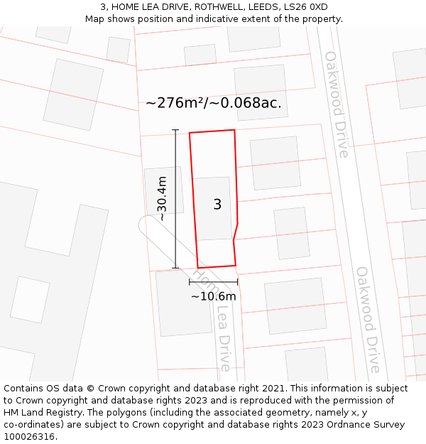3, HOME LEA DRIVE, ROTHWELL, LEEDS, LS26 0XD: Plot and title map