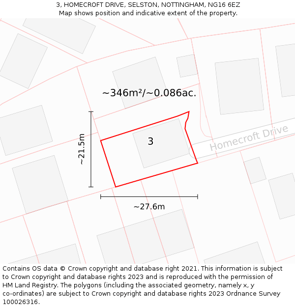 3, HOMECROFT DRIVE, SELSTON, NOTTINGHAM, NG16 6EZ: Plot and title map