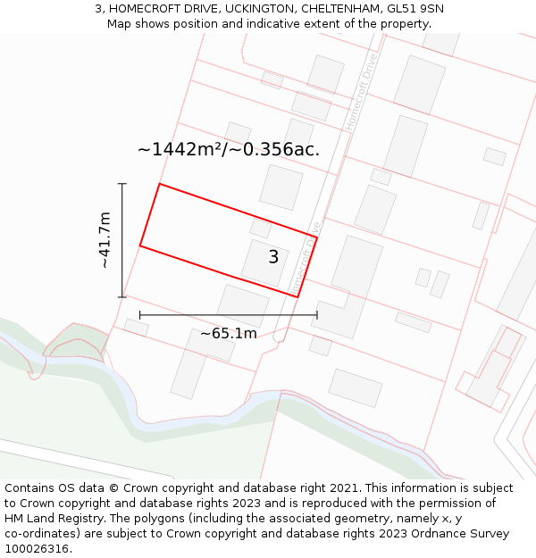 3, HOMECROFT DRIVE, UCKINGTON, CHELTENHAM, GL51 9SN: Plot and title map