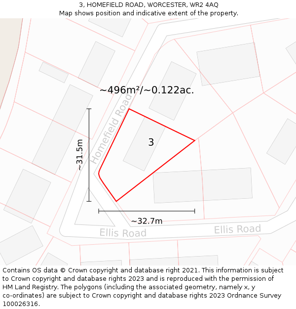 3, HOMEFIELD ROAD, WORCESTER, WR2 4AQ: Plot and title map