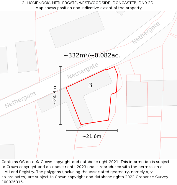 3, HOMENOOK, NETHERGATE, WESTWOODSIDE, DONCASTER, DN9 2DL: Plot and title map