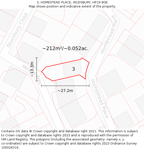 3, HOMESTEAD PLACE, AYLESBURY, HP19 8GE: Plot and title map