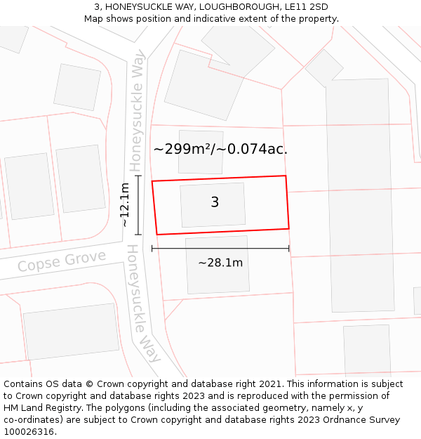 3, HONEYSUCKLE WAY, LOUGHBOROUGH, LE11 2SD: Plot and title map