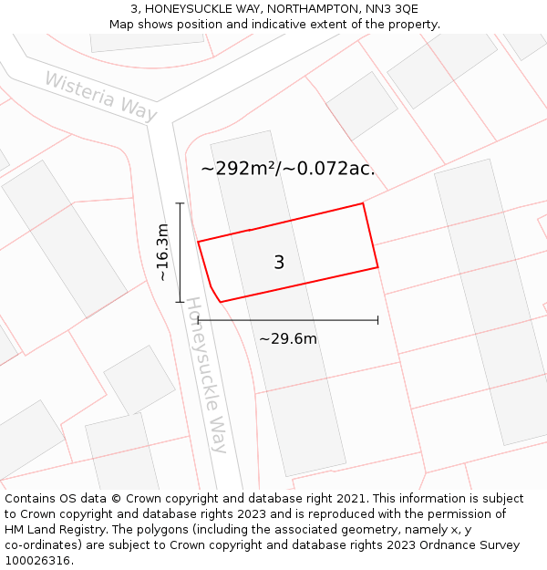 3, HONEYSUCKLE WAY, NORTHAMPTON, NN3 3QE: Plot and title map