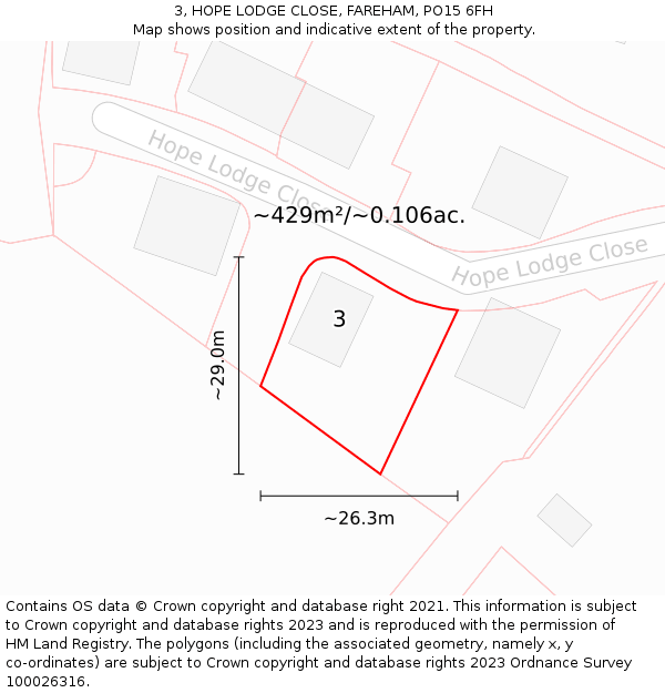 3, HOPE LODGE CLOSE, FAREHAM, PO15 6FH: Plot and title map