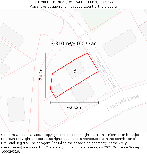 3, HOPEFIELD DRIVE, ROTHWELL, LEEDS, LS26 0XP: Plot and title map
