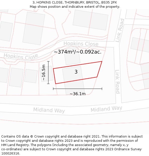 3, HOPKINS CLOSE, THORNBURY, BRISTOL, BS35 2PX: Plot and title map