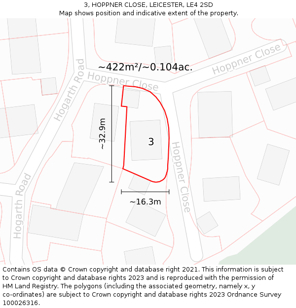 3, HOPPNER CLOSE, LEICESTER, LE4 2SD: Plot and title map