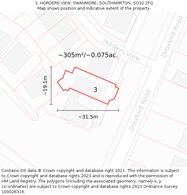 3, HORDERS VIEW, SWANMORE, SOUTHAMPTON, SO32 2FQ: Plot and title map