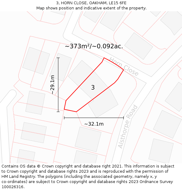 3, HORN CLOSE, OAKHAM, LE15 6FE: Plot and title map
