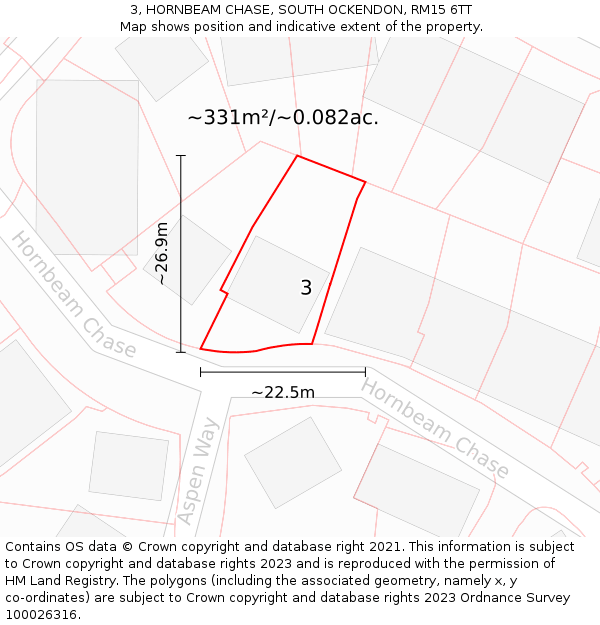 3, HORNBEAM CHASE, SOUTH OCKENDON, RM15 6TT: Plot and title map