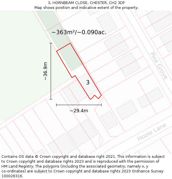 3, HORNBEAM CLOSE, CHESTER, CH2 3DF: Plot and title map