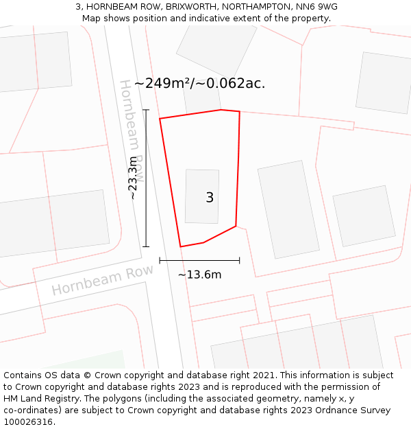 3, HORNBEAM ROW, BRIXWORTH, NORTHAMPTON, NN6 9WG: Plot and title map