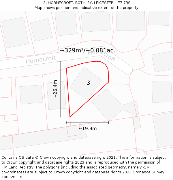 3, HORNECROFT, ROTHLEY, LEICESTER, LE7 7RS: Plot and title map