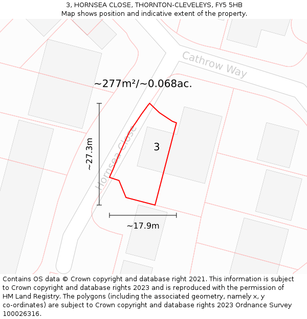 3, HORNSEA CLOSE, THORNTON-CLEVELEYS, FY5 5HB: Plot and title map
