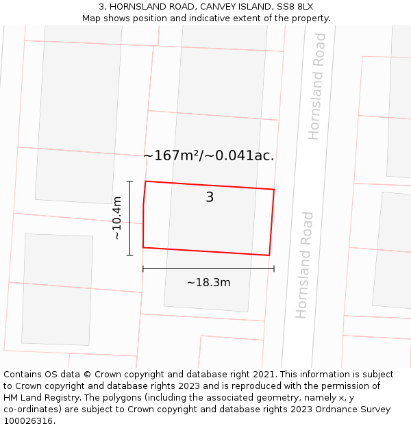 3, HORNSLAND ROAD, CANVEY ISLAND, SS8 8LX: Plot and title map