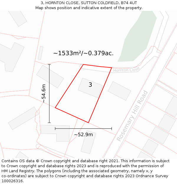3, HORNTON CLOSE, SUTTON COLDFIELD, B74 4UT: Plot and title map