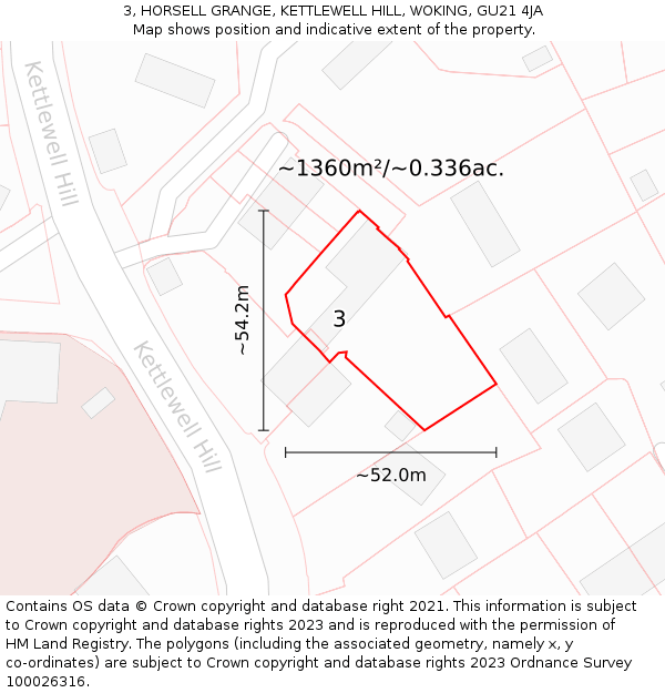 3, HORSELL GRANGE, KETTLEWELL HILL, WOKING, GU21 4JA: Plot and title map