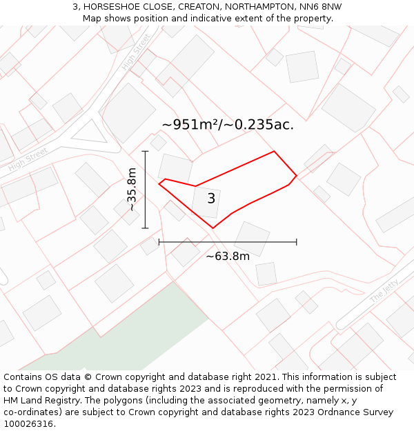 3, HORSESHOE CLOSE, CREATON, NORTHAMPTON, NN6 8NW: Plot and title map