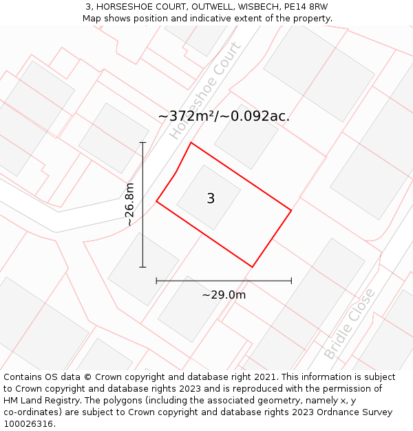 3, HORSESHOE COURT, OUTWELL, WISBECH, PE14 8RW: Plot and title map