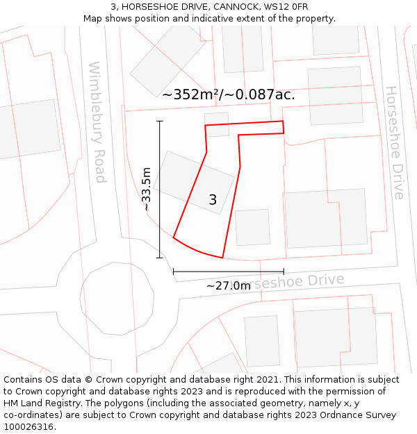 3, HORSESHOE DRIVE, CANNOCK, WS12 0FR: Plot and title map