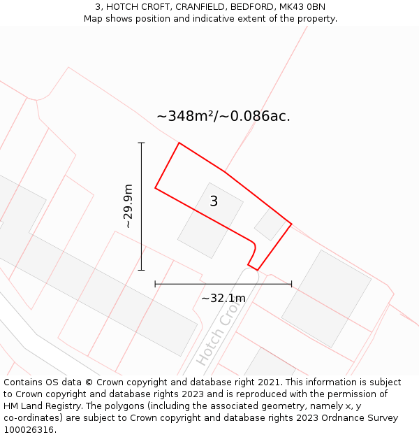 3, HOTCH CROFT, CRANFIELD, BEDFORD, MK43 0BN: Plot and title map