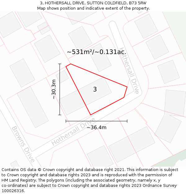 3, HOTHERSALL DRIVE, SUTTON COLDFIELD, B73 5RW: Plot and title map