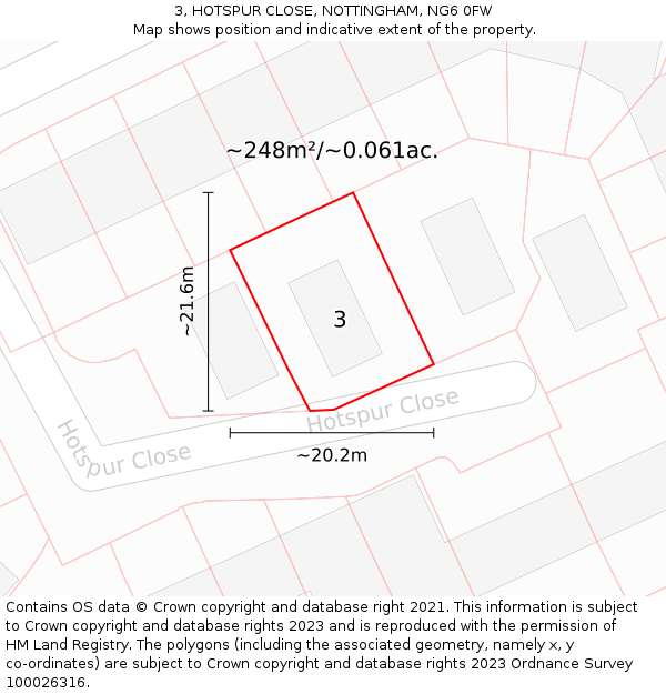 3, HOTSPUR CLOSE, NOTTINGHAM, NG6 0FW: Plot and title map