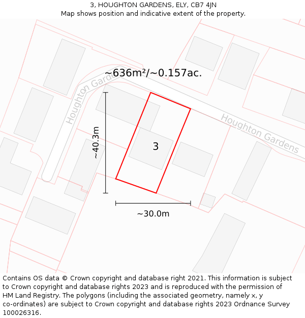 3, HOUGHTON GARDENS, ELY, CB7 4JN: Plot and title map