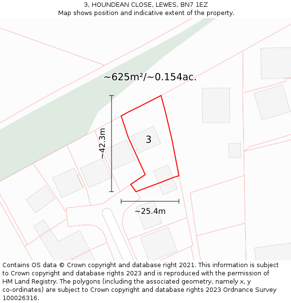 3, HOUNDEAN CLOSE, LEWES, BN7 1EZ: Plot and title map