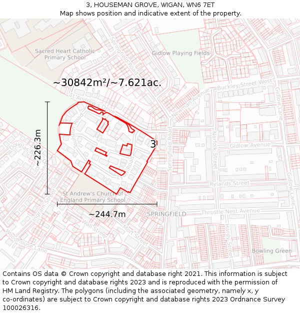 3, HOUSEMAN GROVE, WIGAN, WN6 7ET: Plot and title map
