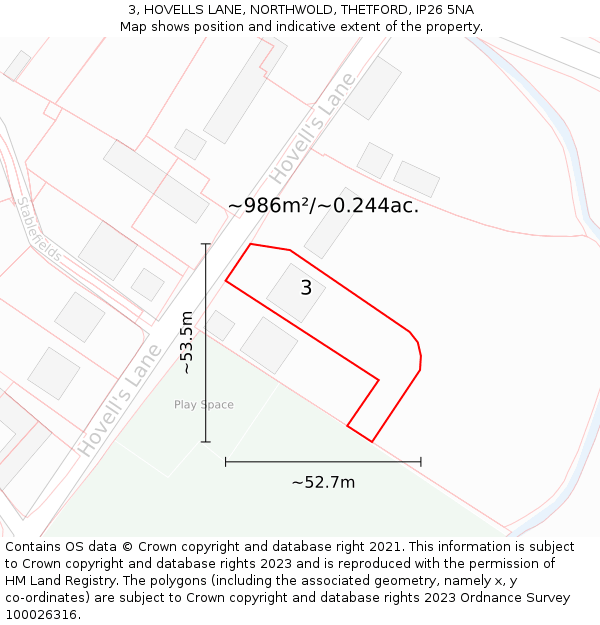3, HOVELLS LANE, NORTHWOLD, THETFORD, IP26 5NA: Plot and title map