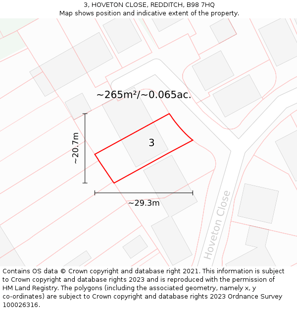 3, HOVETON CLOSE, REDDITCH, B98 7HQ: Plot and title map