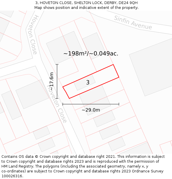 3, HOVETON CLOSE, SHELTON LOCK, DERBY, DE24 9QH: Plot and title map