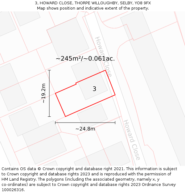 3, HOWARD CLOSE, THORPE WILLOUGHBY, SELBY, YO8 9FX: Plot and title map