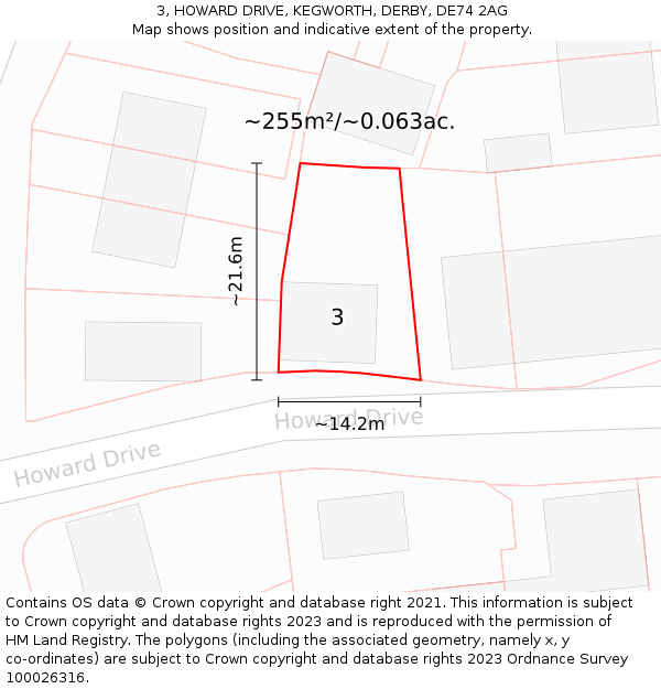 3, HOWARD DRIVE, KEGWORTH, DERBY, DE74 2AG: Plot and title map