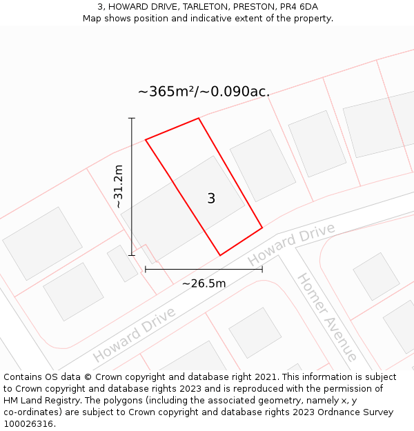 3, HOWARD DRIVE, TARLETON, PRESTON, PR4 6DA: Plot and title map