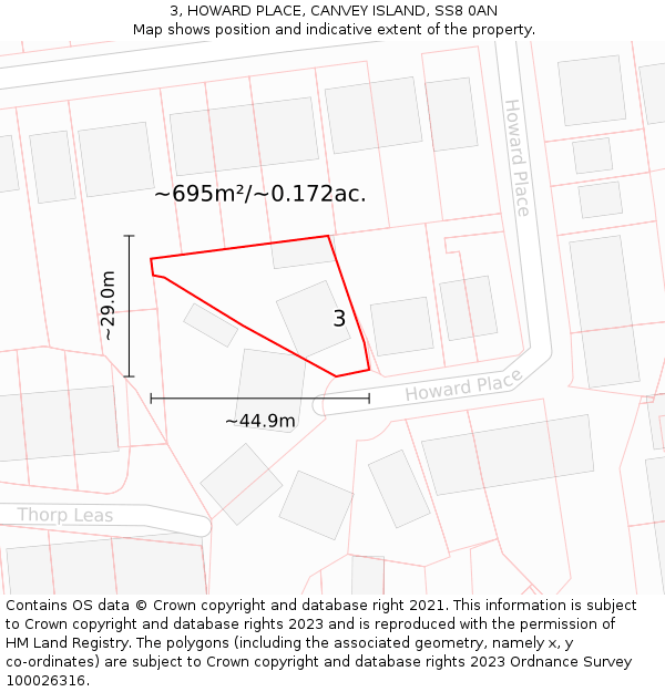 3, HOWARD PLACE, CANVEY ISLAND, SS8 0AN: Plot and title map