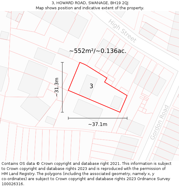 3, HOWARD ROAD, SWANAGE, BH19 2QJ: Plot and title map